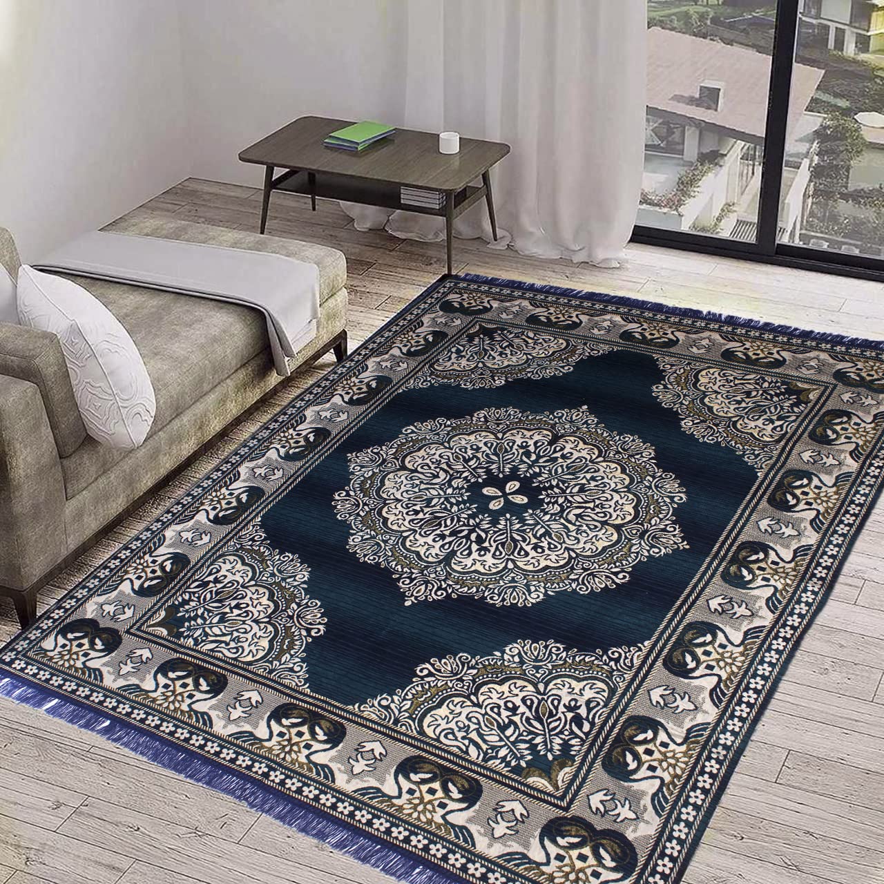 Chenille-Velvet-Carpets-for-Living-Room-5x7-feet-Aqua-Navy-Blue