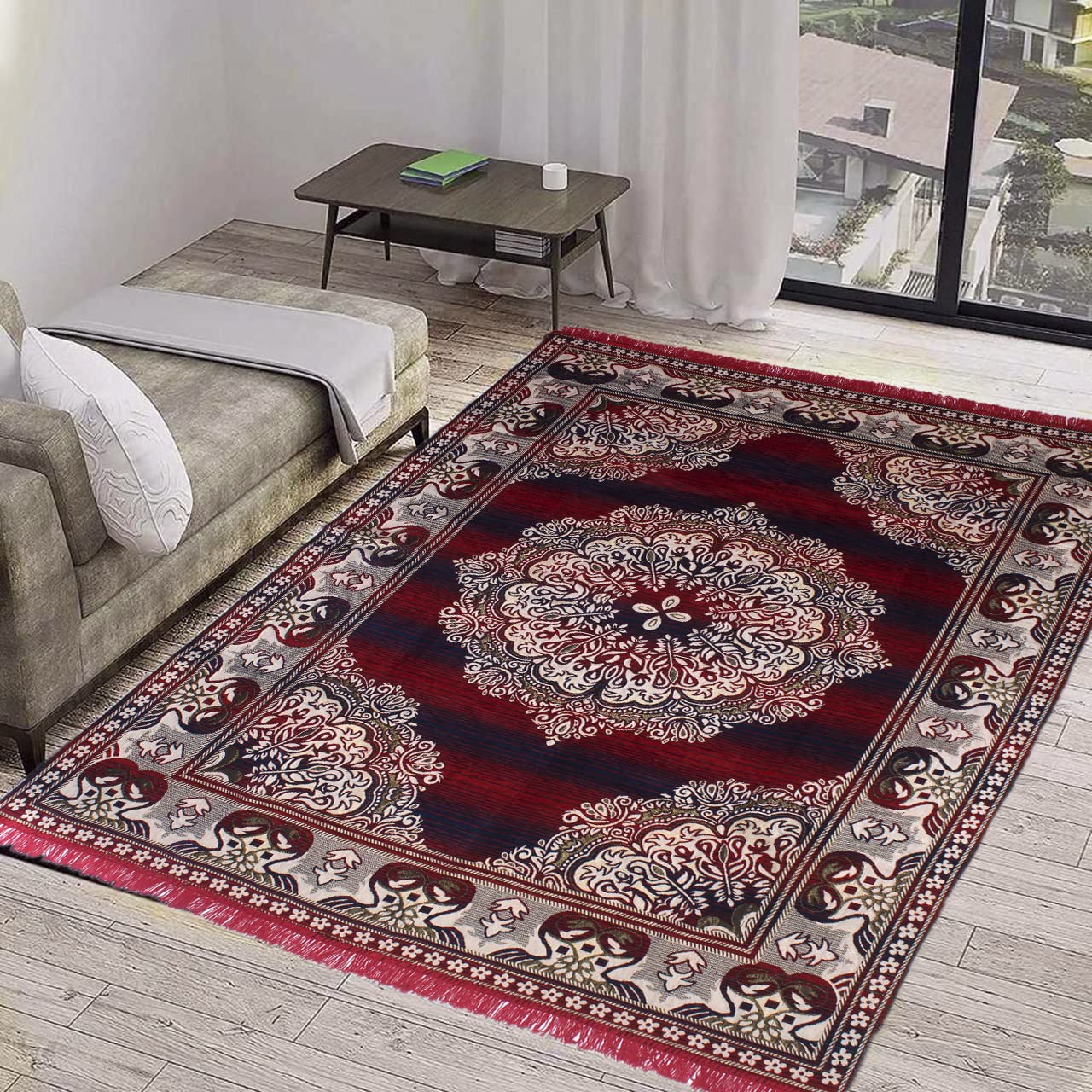 Chenille-Velvet-Carpets-for-Living-Room-5x7-feet-Maroon-Navy-Blue