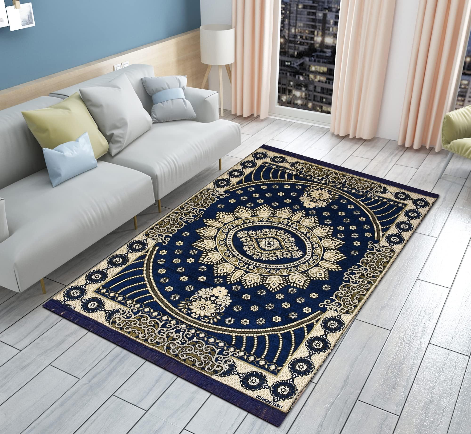 Chenille-Velvet-Carpets-for-Living-Room-5x7-feet-Floral-Blue