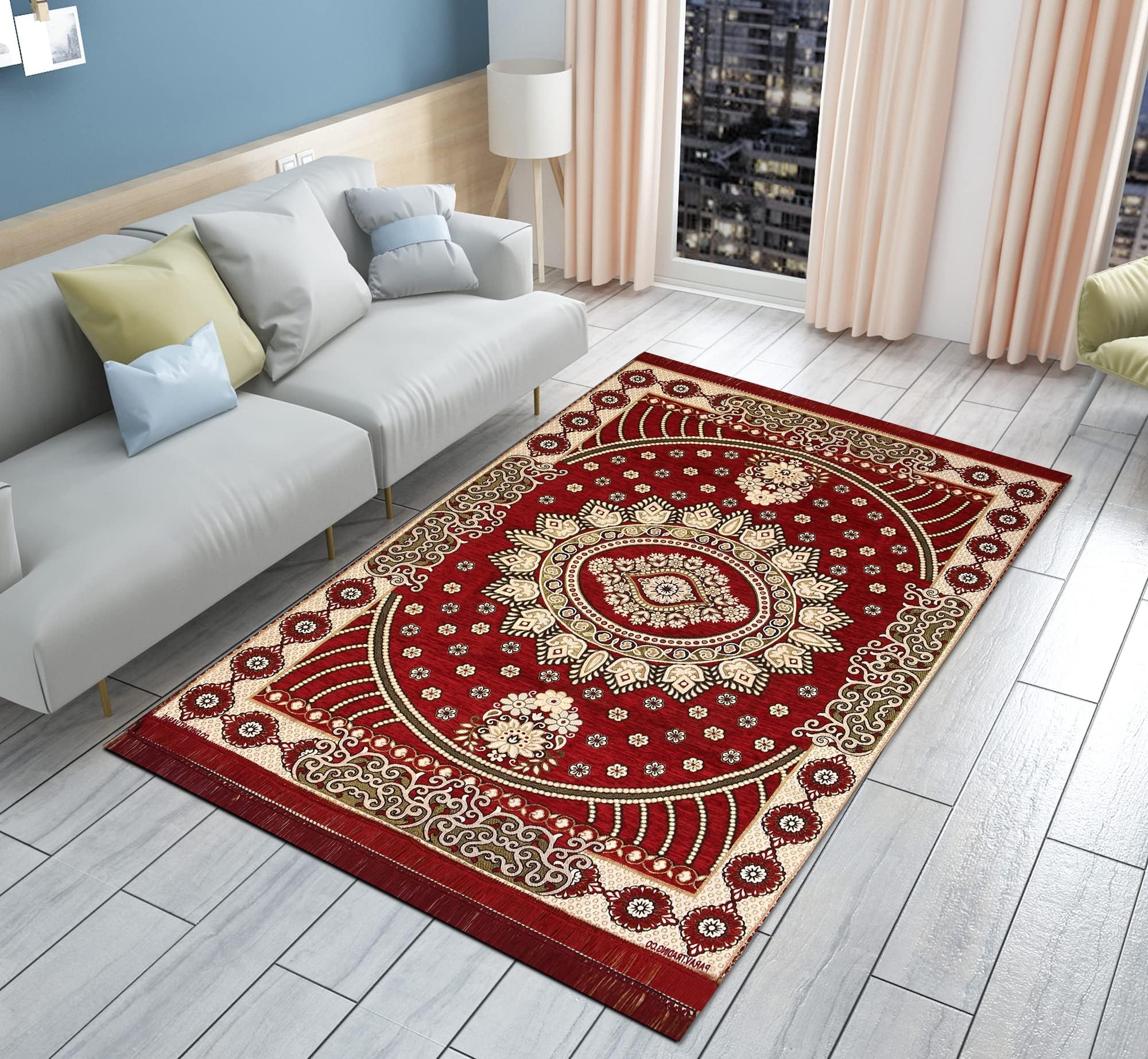 Chenille-Velvet-Carpets-for-Living-Room-5x7-feet-Floral-Red