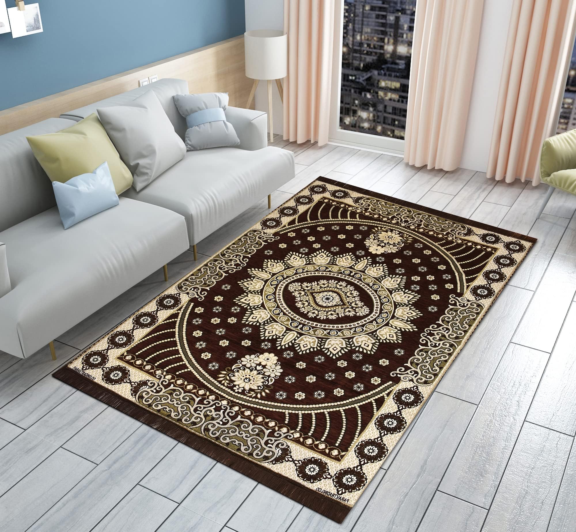 Chenille-Velvet-Carpets-for-Living-Room-5x7-feet-Floral-Brown