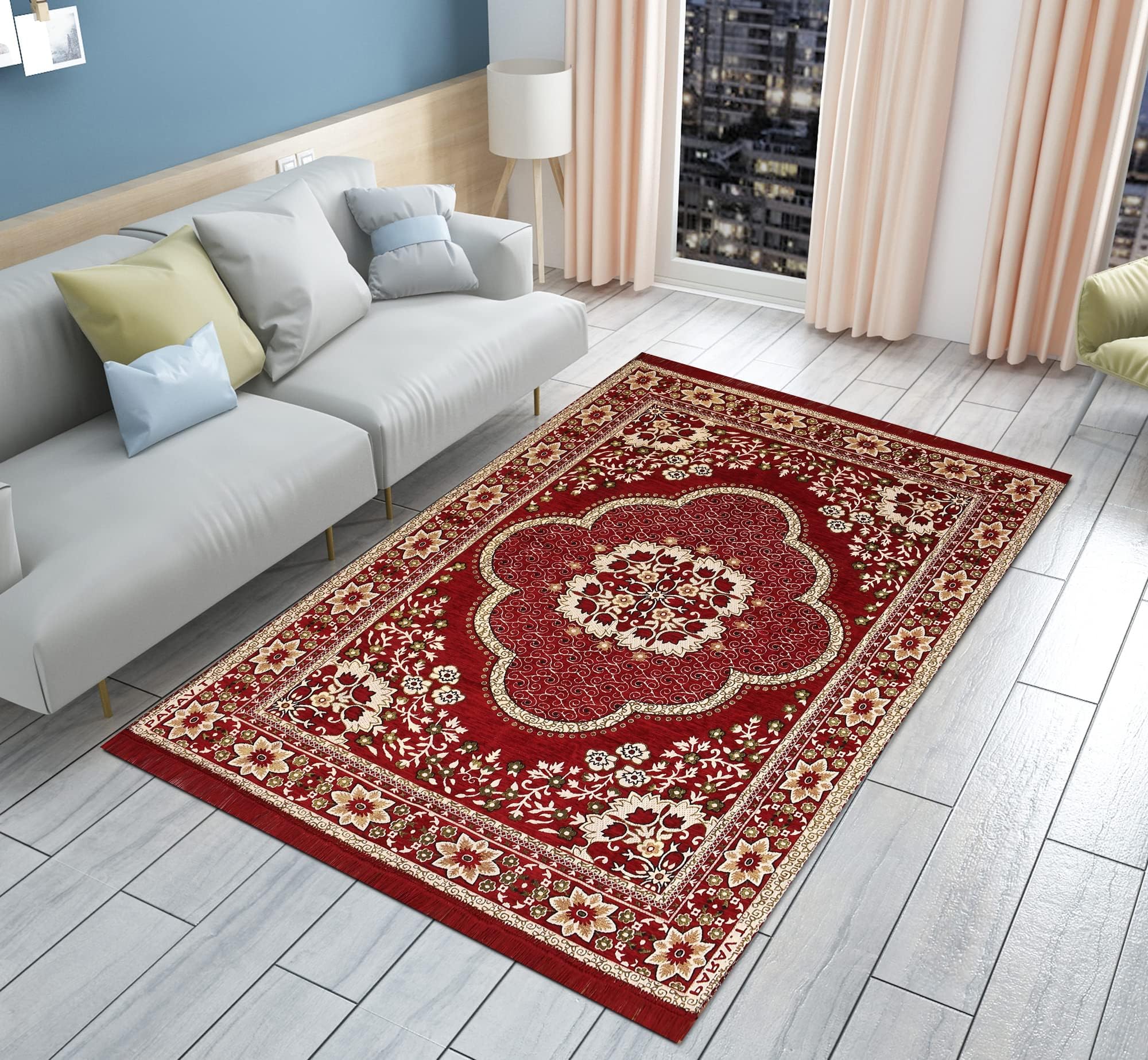 Chenille-Velvet-Carpets-for-Living-Room-5x7-feet-Marbel-Red